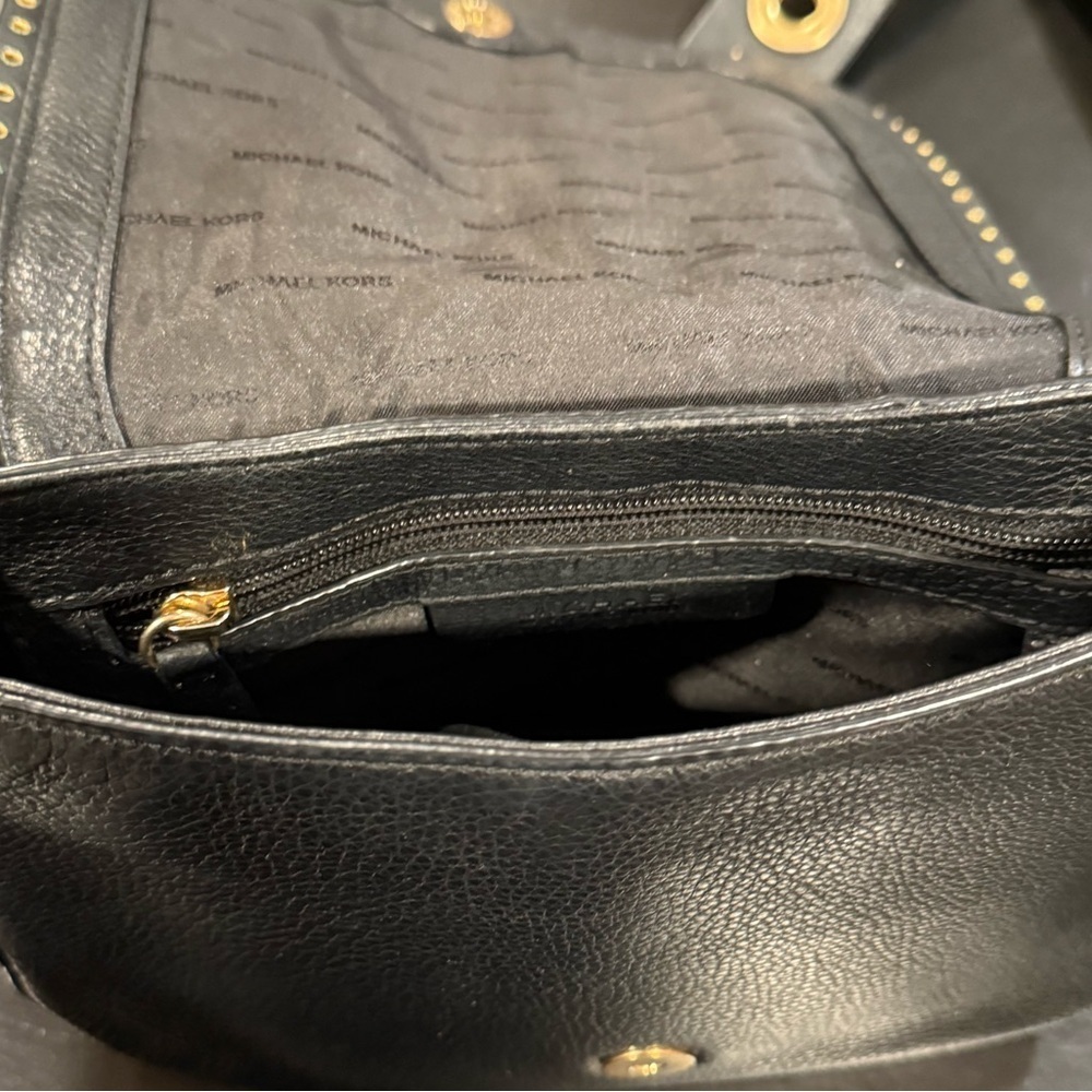 Michael Kors Brooklyn Black Gold Grommet Saddlebag Crossbody Purse Small - Picture 12 of 16